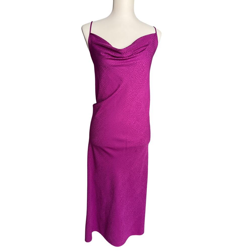 EVRI Purple Satin Slip Dress Cowl Neck Midi Jacquard Animal Print 2X Y2K Glam